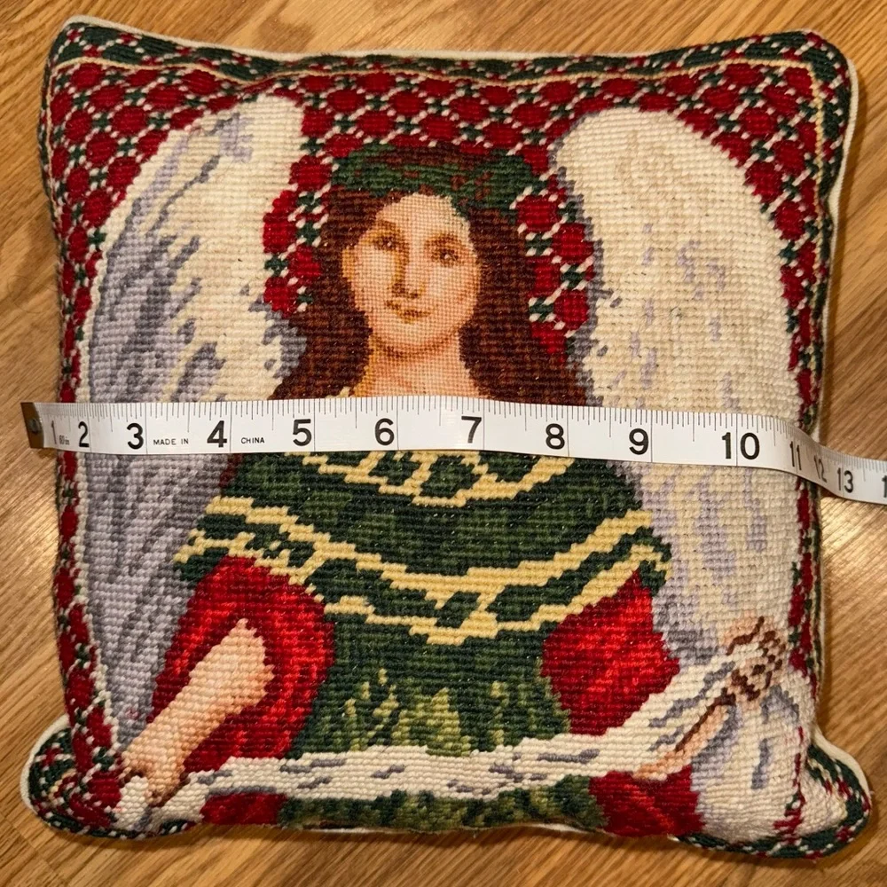 Wool Petitpoint Needlepoint Velvet‎ Backed Angel Pillow
